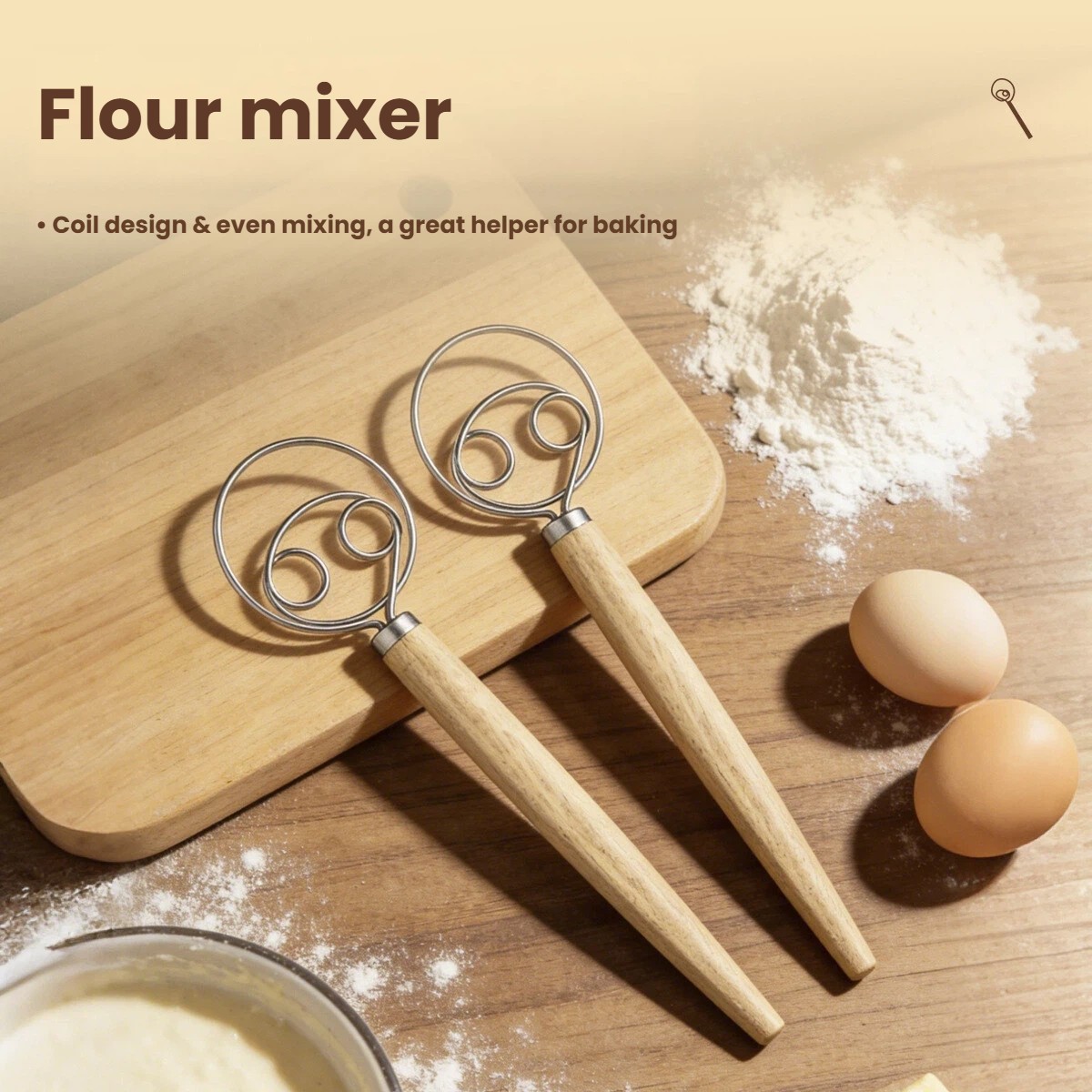 Dough Whisk Large Wood Handle  - Danish Pancake Pan 评论和价格
